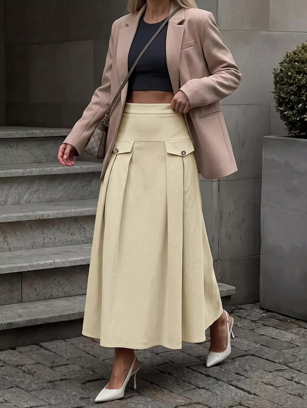 High Waist Pleated Midi Skirt - Picture 5 of 13